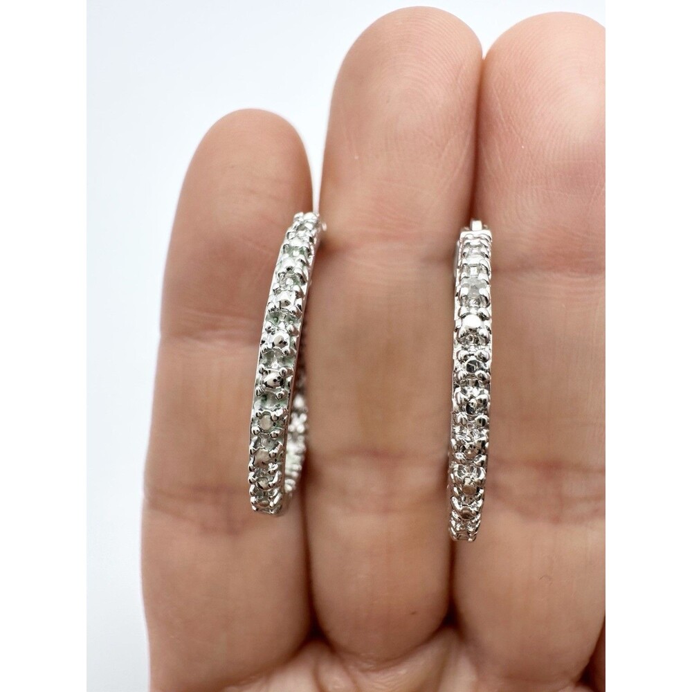DBJ 925 Sterling Silver Diamond Hoop Earrings